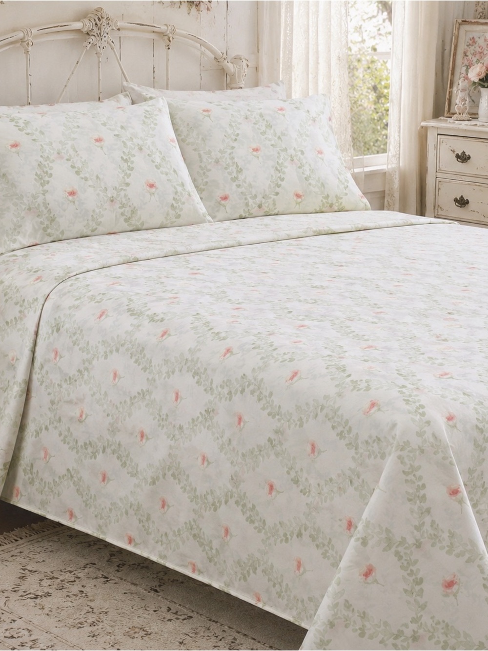 Rachel Ashwell The Farmhouse Queen Sheet Set NIP 100% Cotton Cottagecore